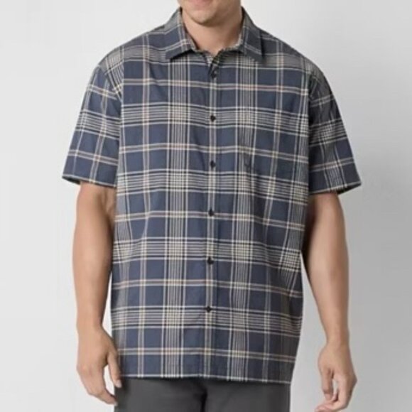 mutual weave Men's Button Up Shirt Size XL Tall Blue Check Short Sleeves NWT $48 - Picture 1 of 12